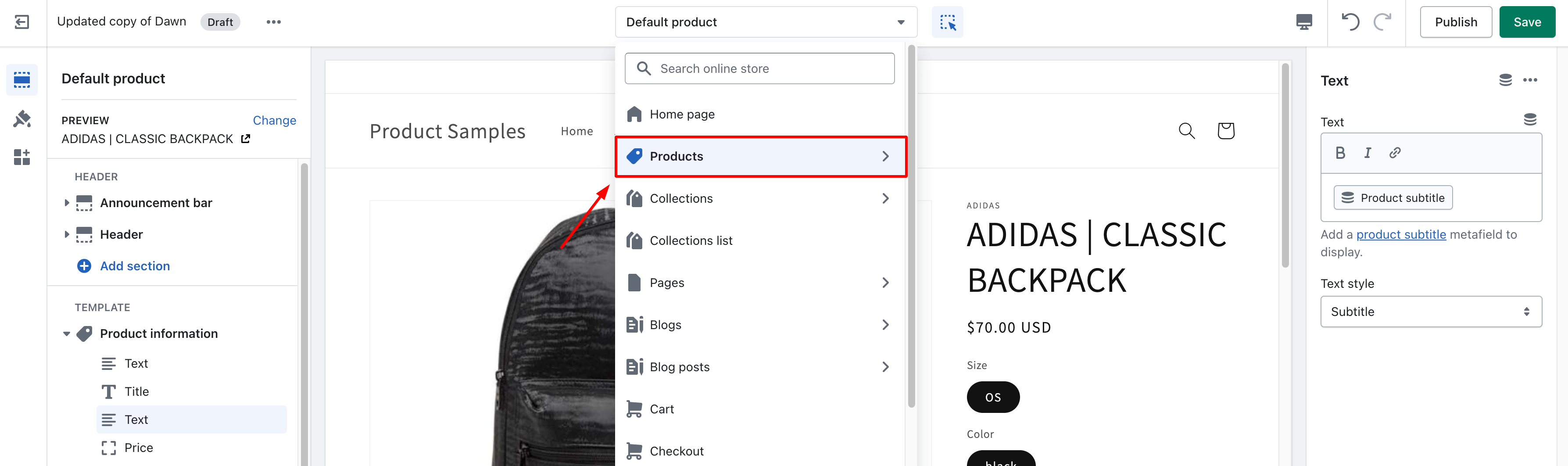 Select product template