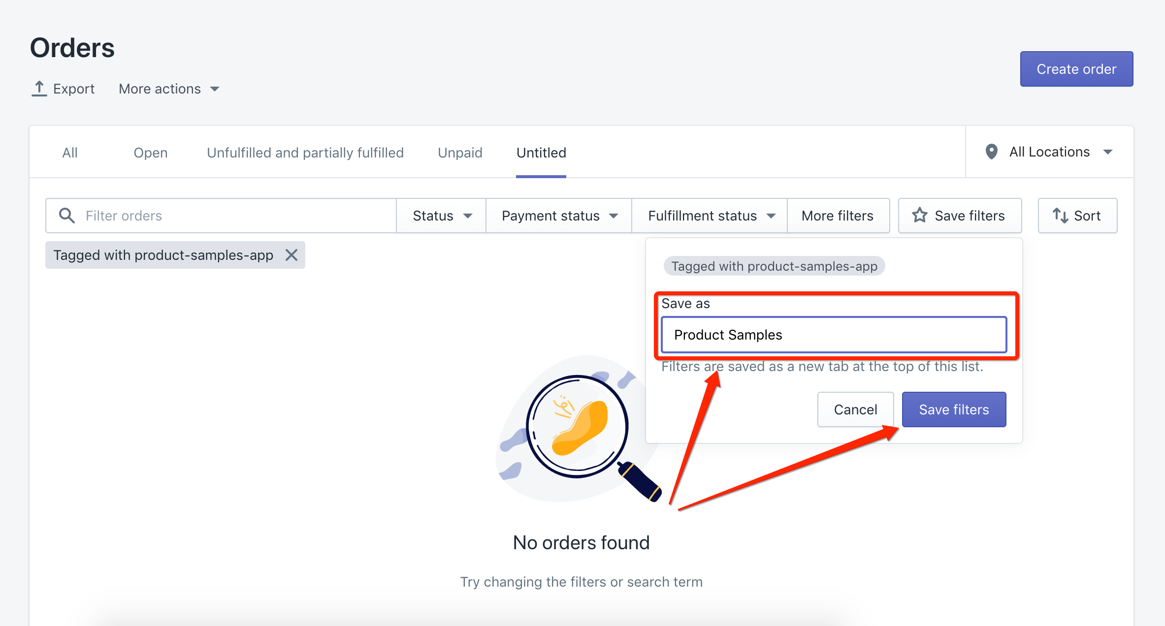 Save custom order search filter