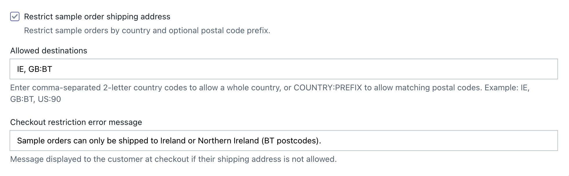 New Feature: Restrict Sample Order Shipping Destinations